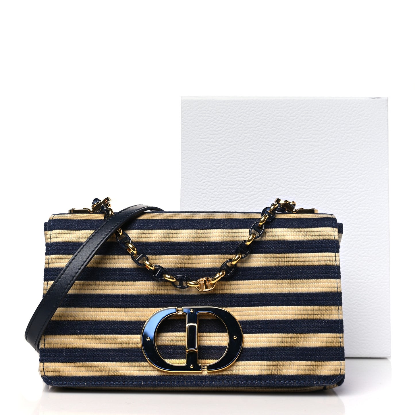 Canvas Striped Cannage Medium Caro Bag Beige Navy