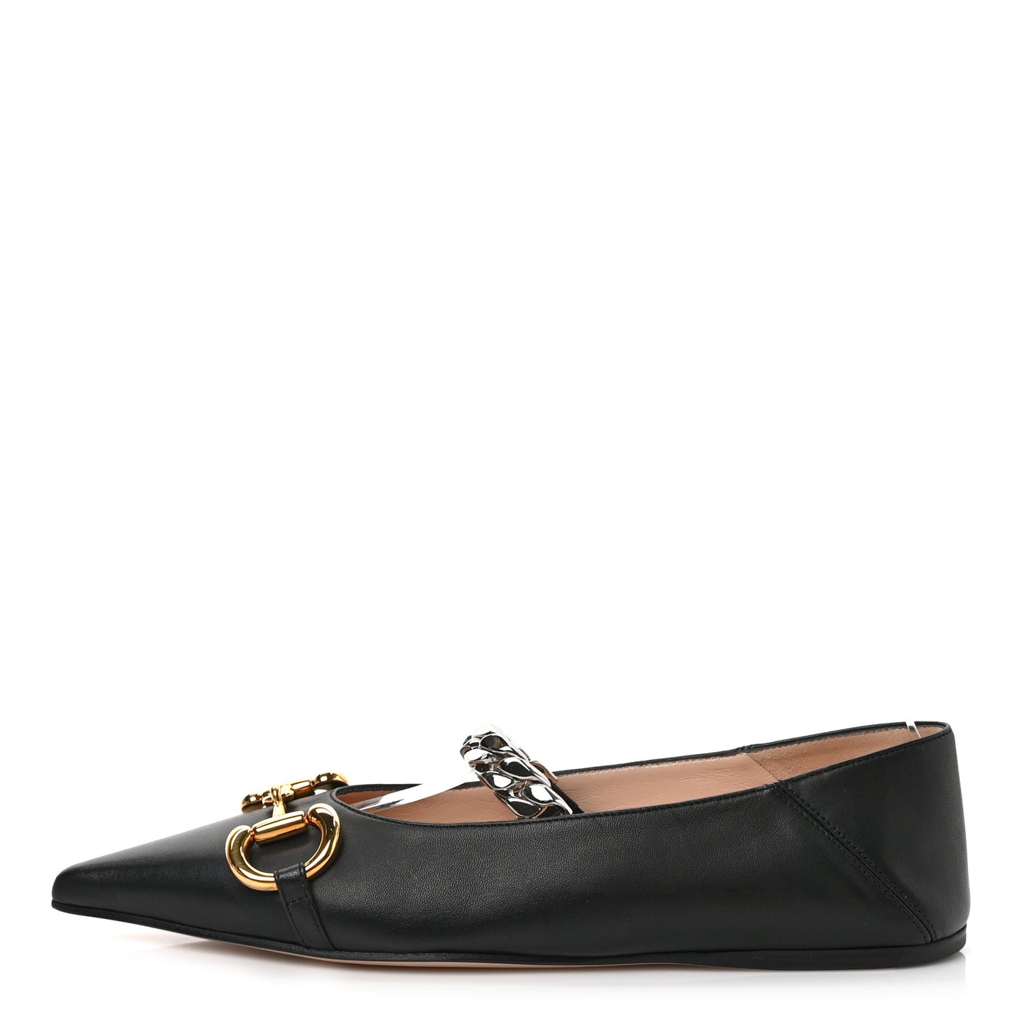 Nappa Lumiere Deva Horsebit Chain Embellished Flats 36.5 Black