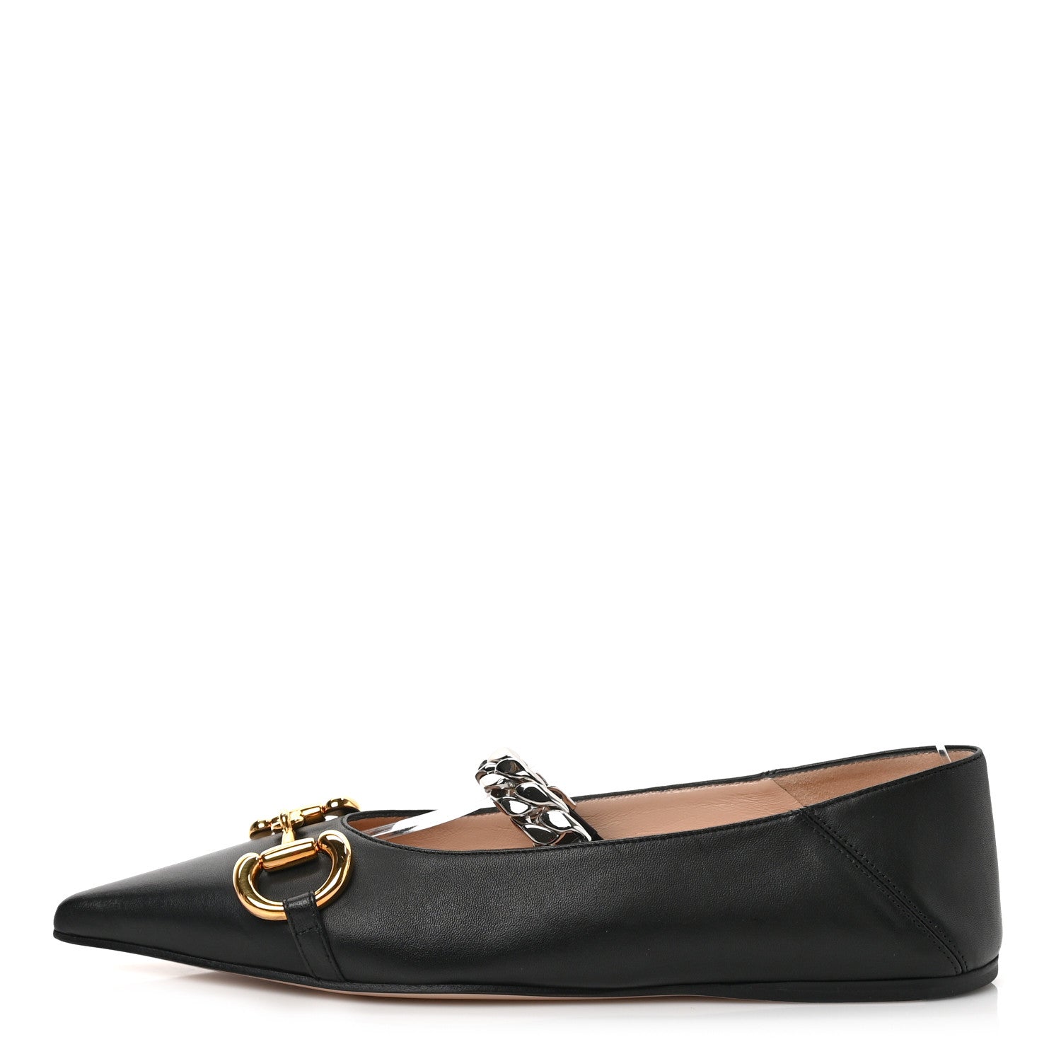 Gucci Nappa Lumiere Deva Horsebit Chain Embellished Flats 36.5 Black 1 of 9