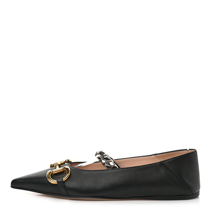 Gucci Nappa Lumiere Deva Horsebit Chain Embellished Flats 36.5 Black 1 of 9