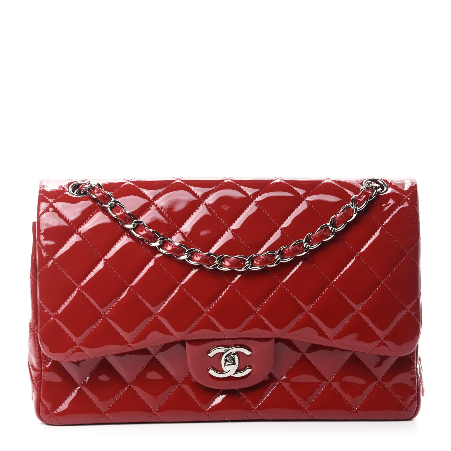 Chanel Patent Quilted Jumbo Double Flap Red 1 of 12