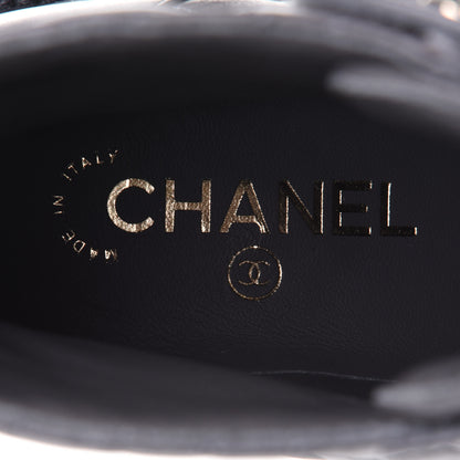 Chanel Shiny Lambskin Quilted Lace Up Combat Boots 38.5 Grey Black 9 of 11