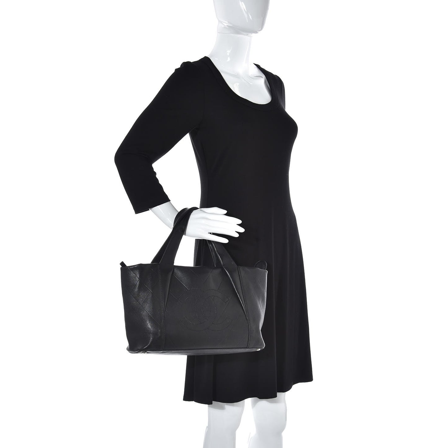 Calfskin Chevron CC All Day Long Boston Black