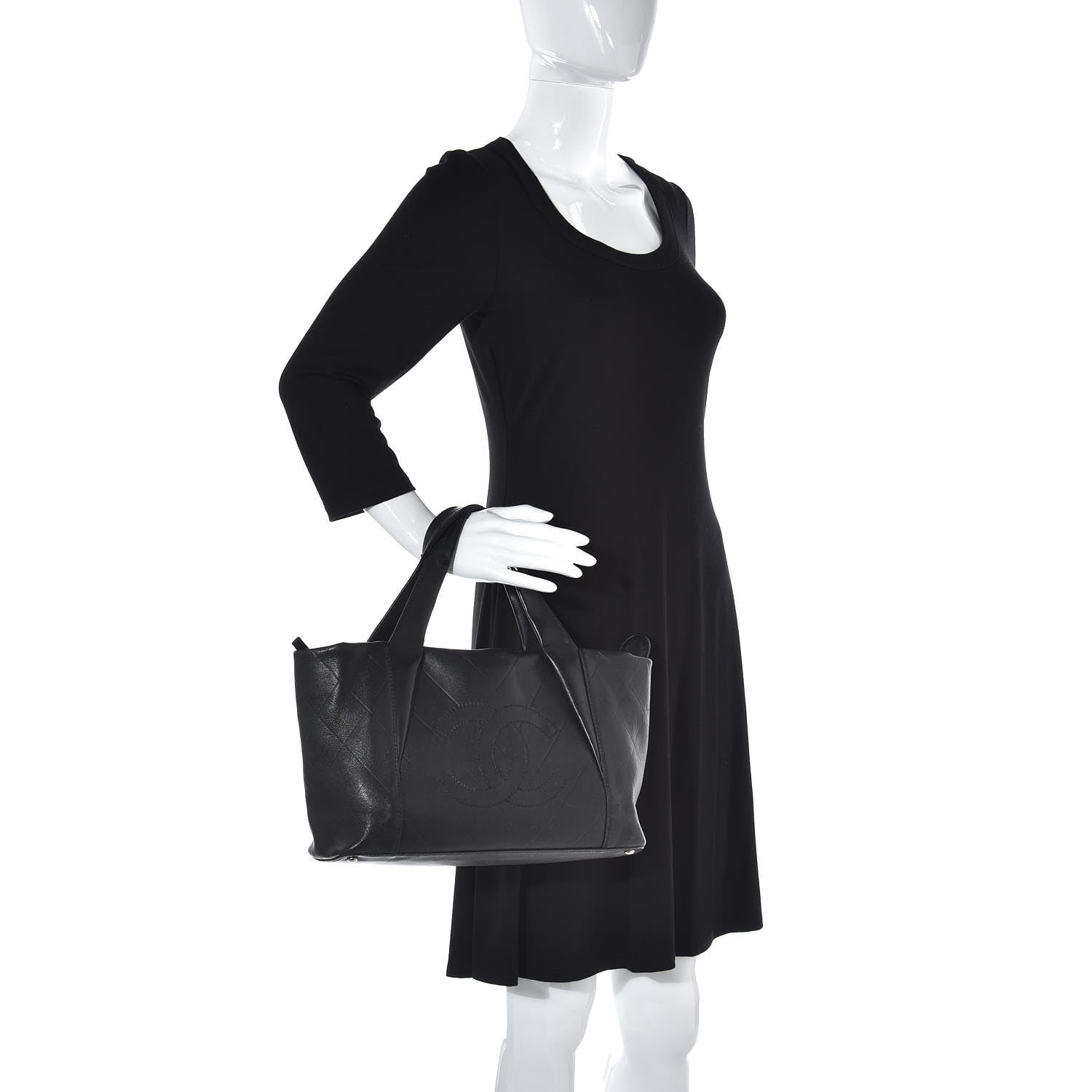 Chanel Calfskin Chevron CC All Day Long Boston Black 2 of 14