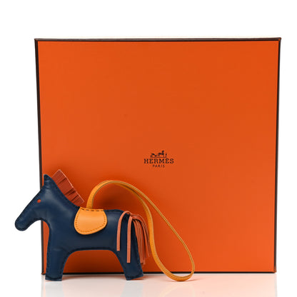 Hermes Milo Lambskin Grigri Rodeo Horse Bag Charm MM Bleu de Malte Cornaline Jaune D'Or 4 of 4