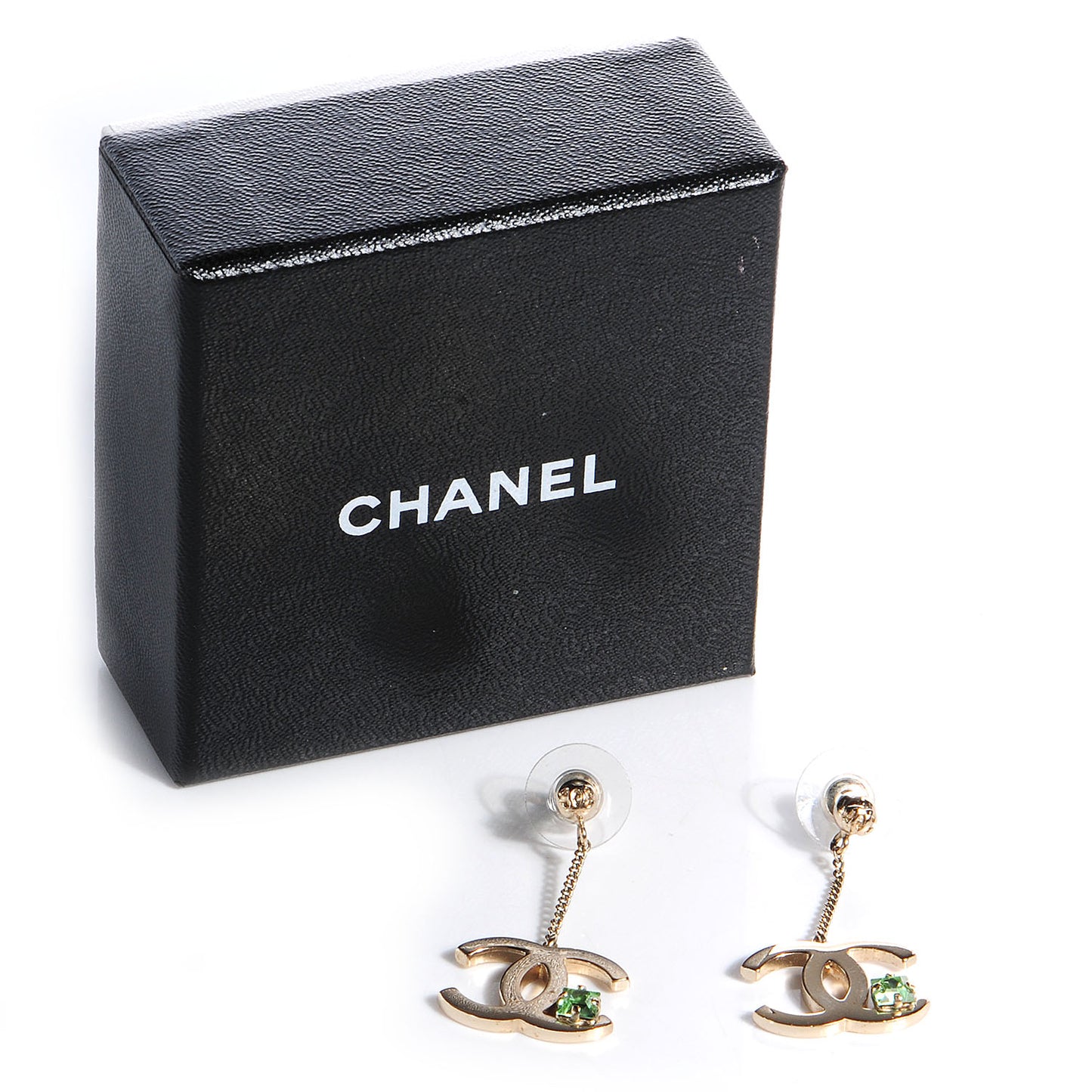 Crystal CC Drop Earrings Light Gold