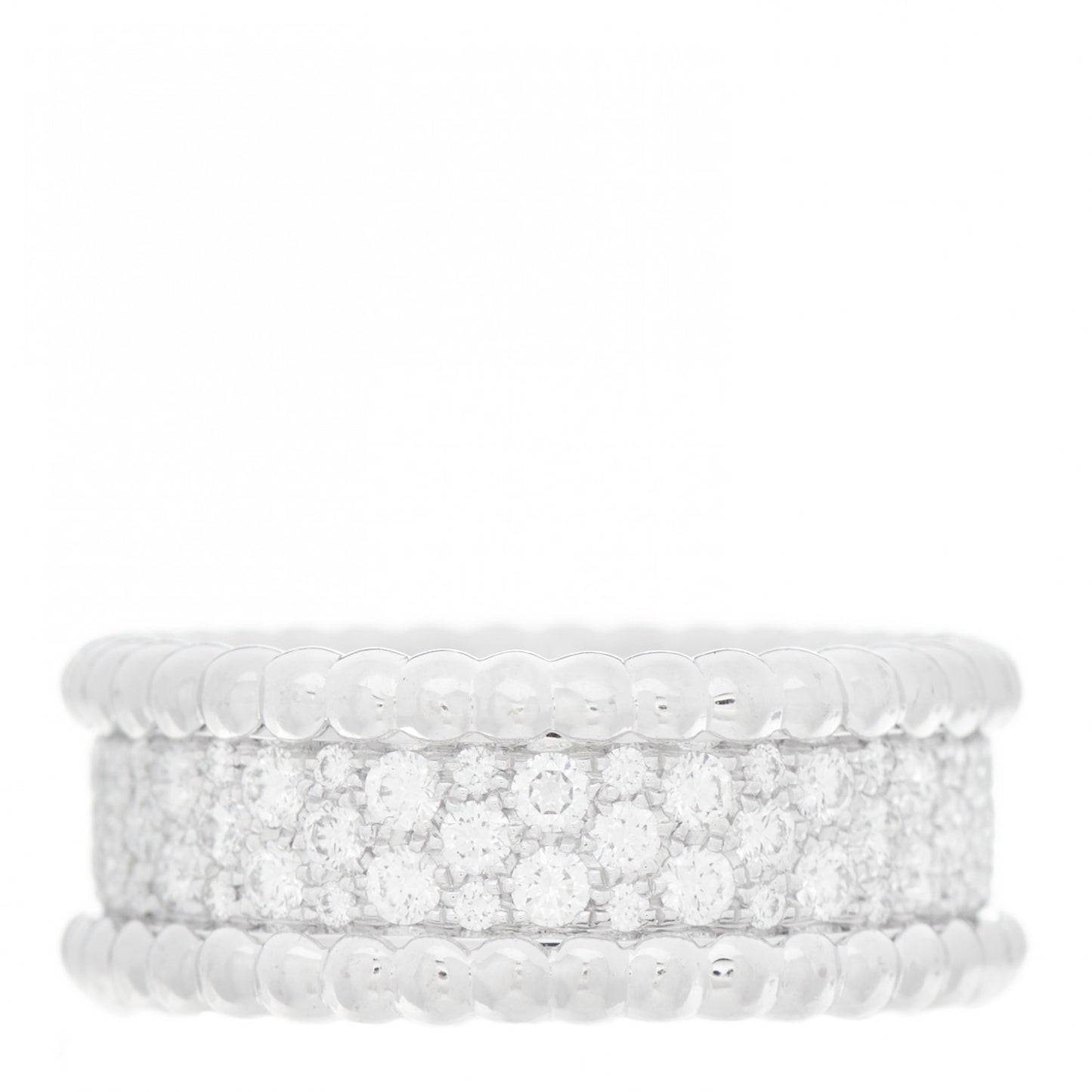 18K White Gold Diamond Perlee 3-Row Ring 51 5.75