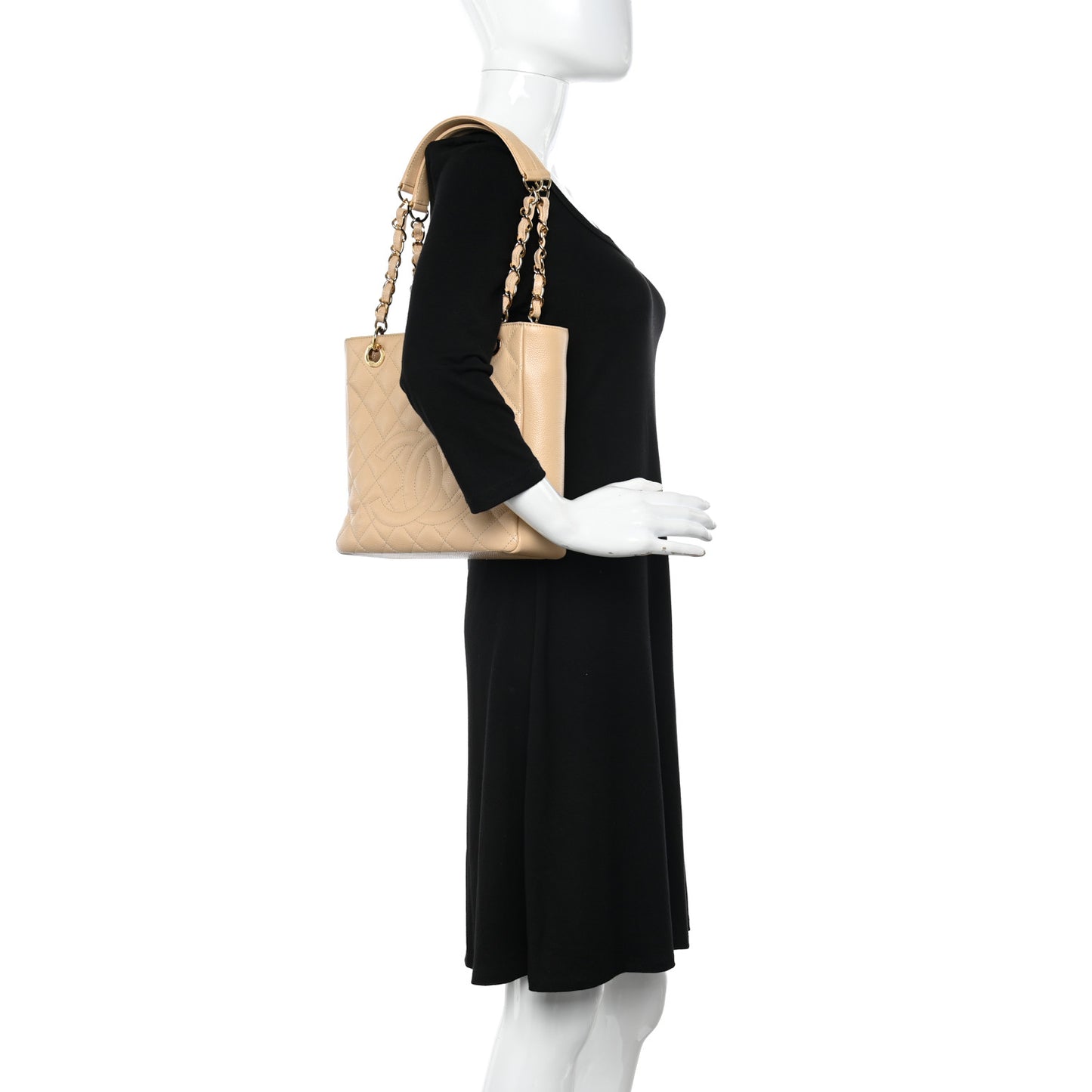 Caviar Quilted Petit Shopping Tote PST Beige Clair