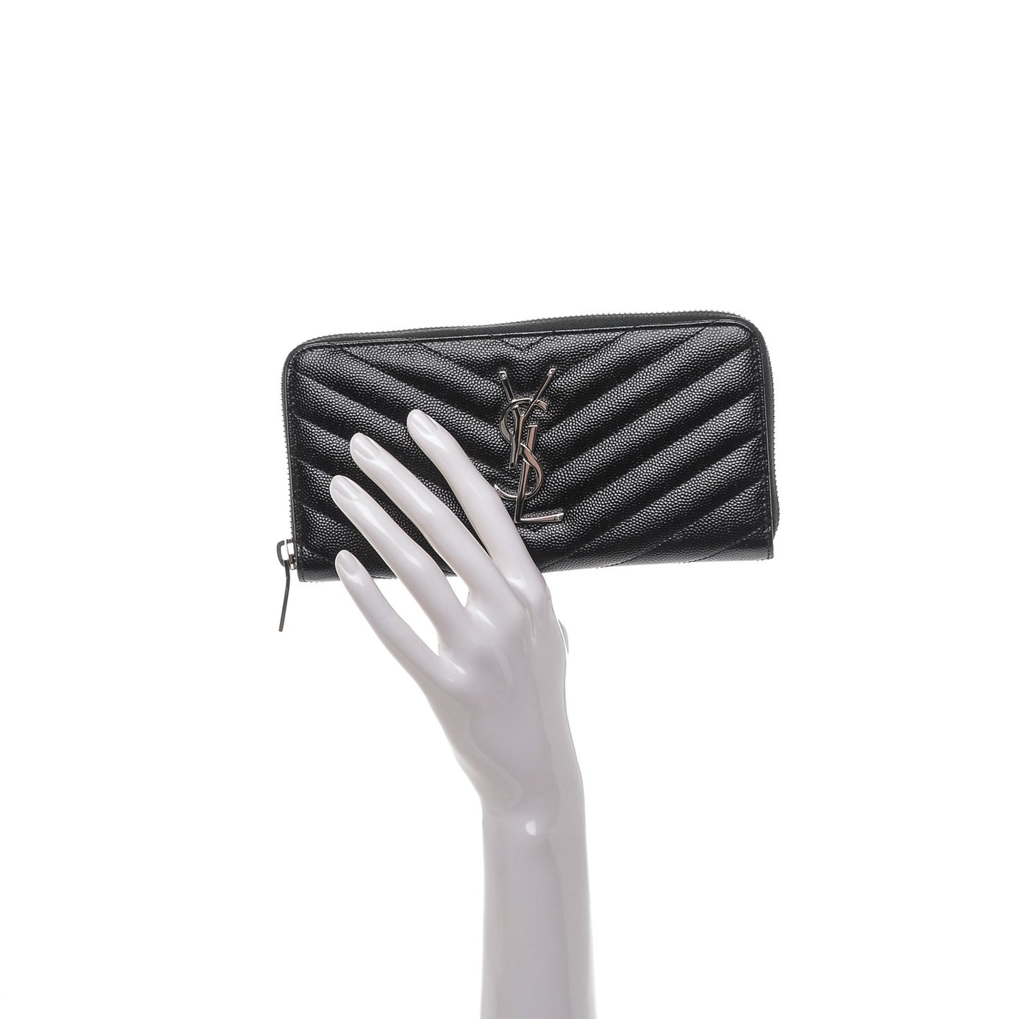 Grain De Poudre Matelasse Chevron Monogram Zip Around Wallet Black