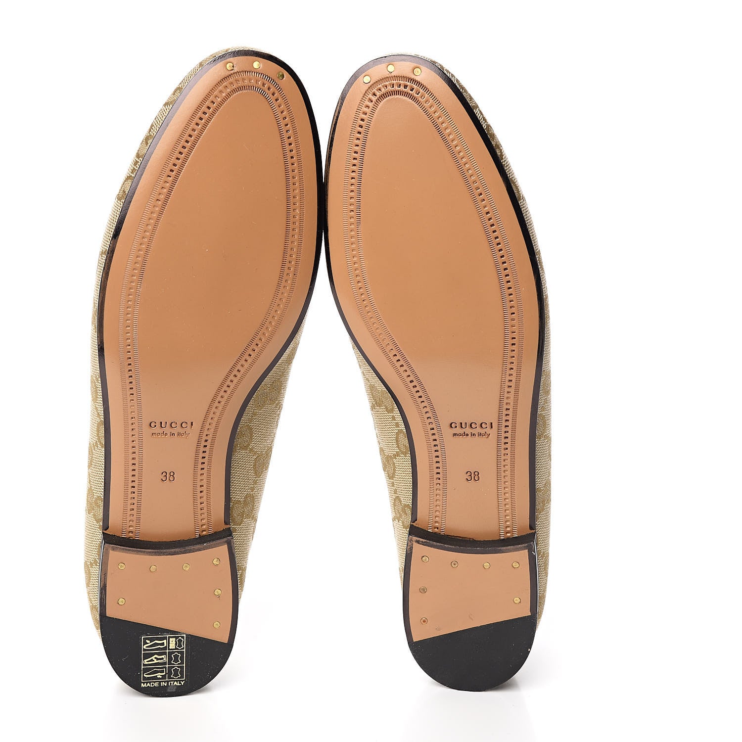 Gucci Canvas GG Monogram Horsebit Womens Jordaan Loafers 38 New Sand Friky Taupe 5 of 8