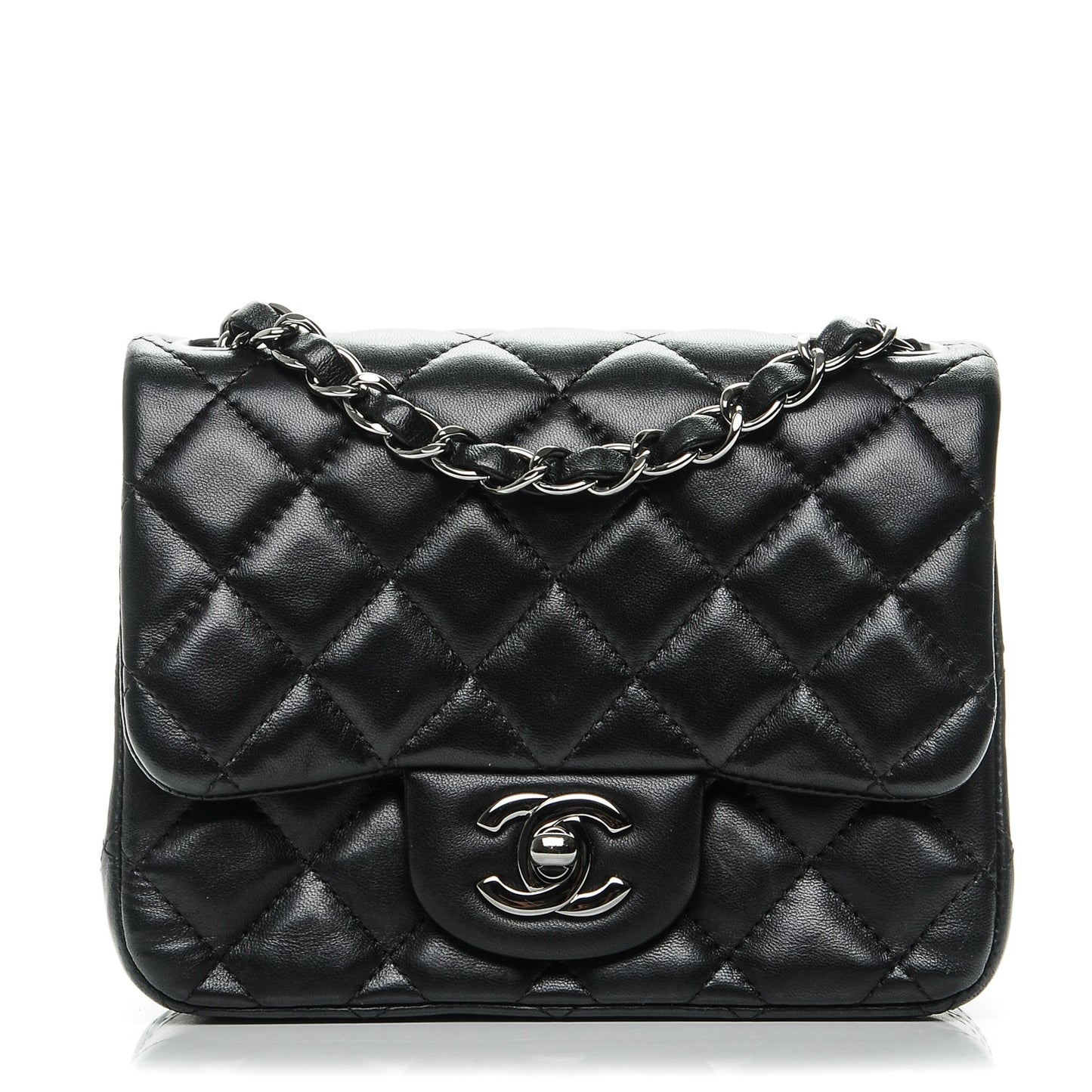 Lambskin Quilted Mini Square Flap Black