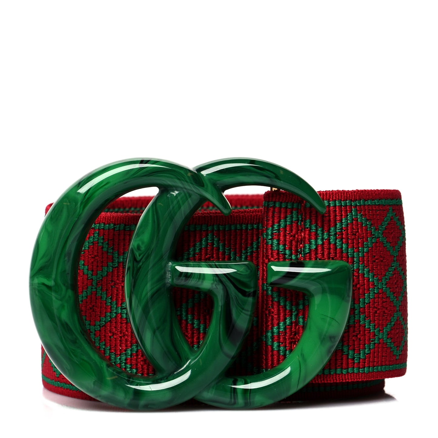 Diamante Elastic Plexiglass GG Marmont Belt 40 Red Green