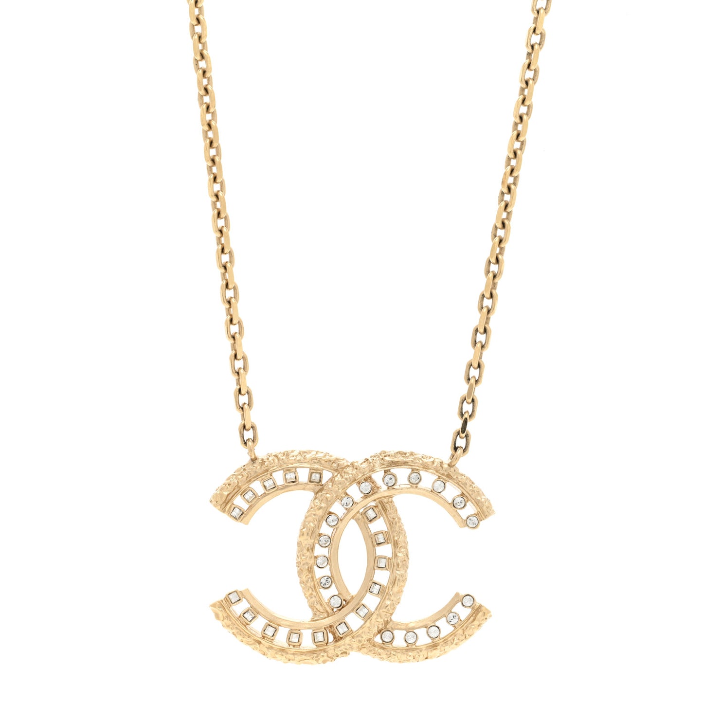 Crystal Textured CC Necklace Light Gold