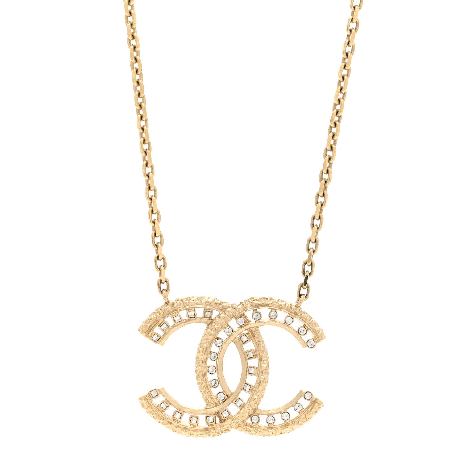 Chanel Crystal Textured CC Necklace Light Gold 1 of 4