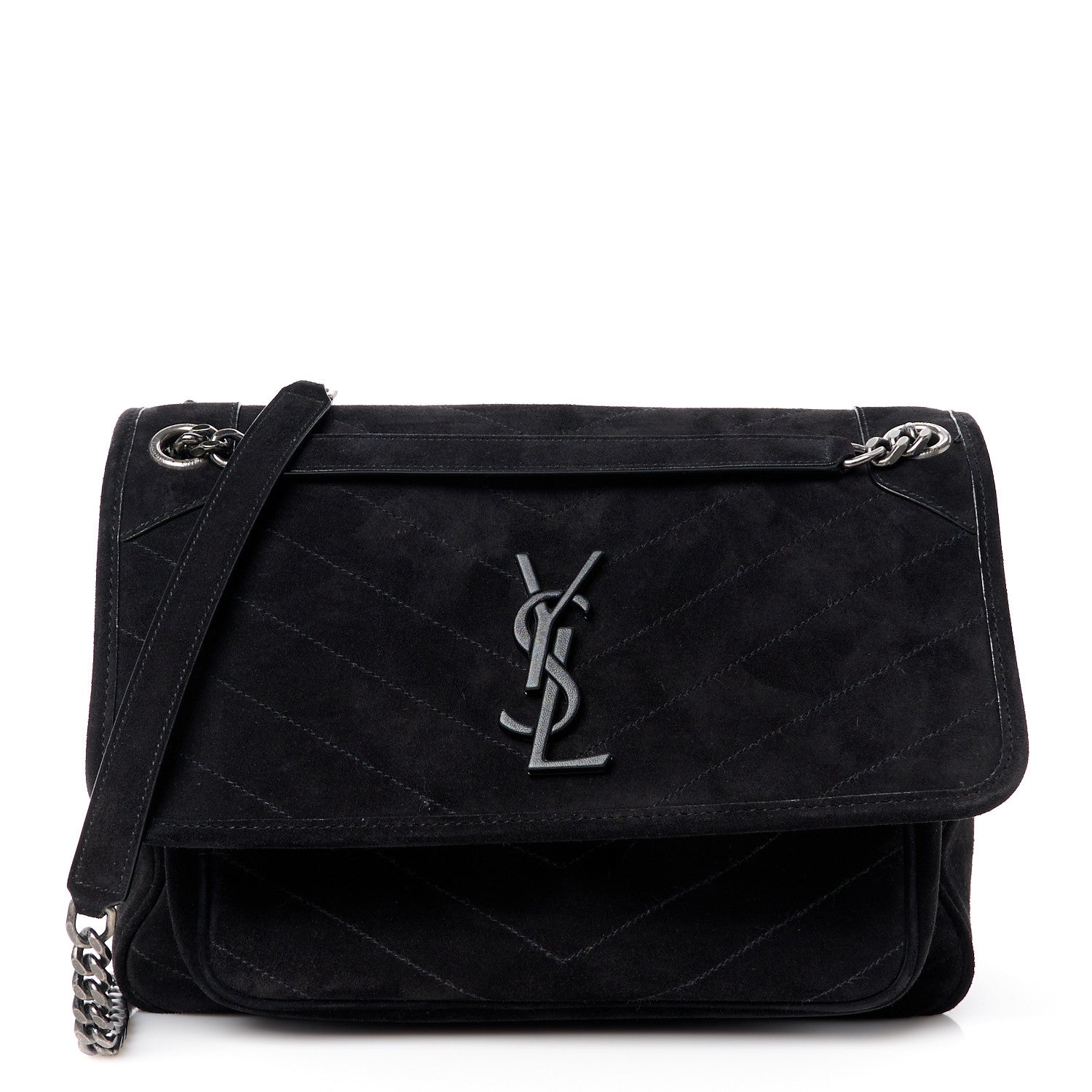 Saint Laurent Suede Monogram Medium Niki Chain Satchel Black 1 of 11