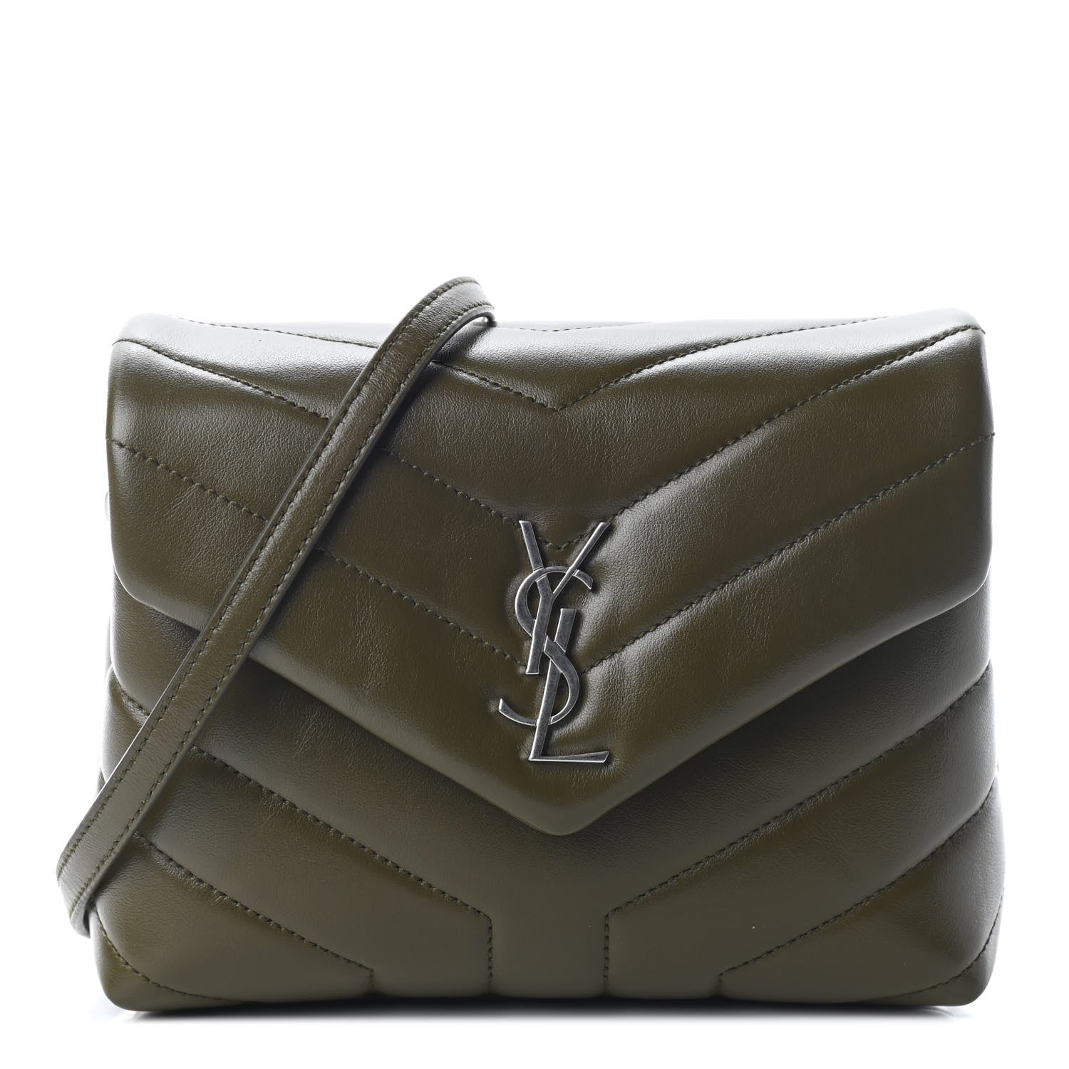Saint Laurent Calfskin Y Quilted Monogram Toy Loulou Crossbody Bag Military Olive 1 of 7