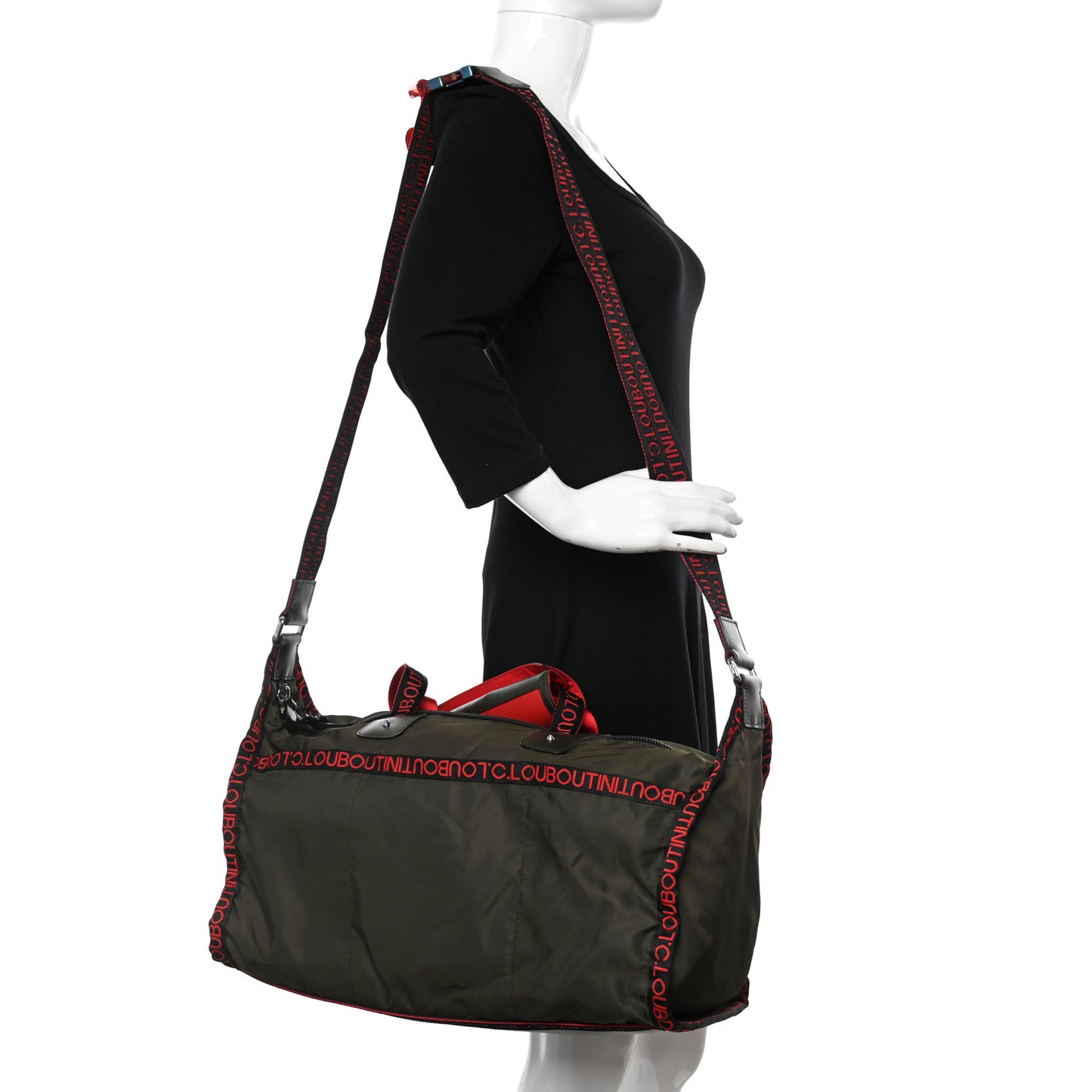 Calfskin Nyon Duffle Army Green Red Black