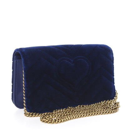 Gucci Velvet Matelasse GG Marmont Mini Bag Cobalt Blue 2 of 11