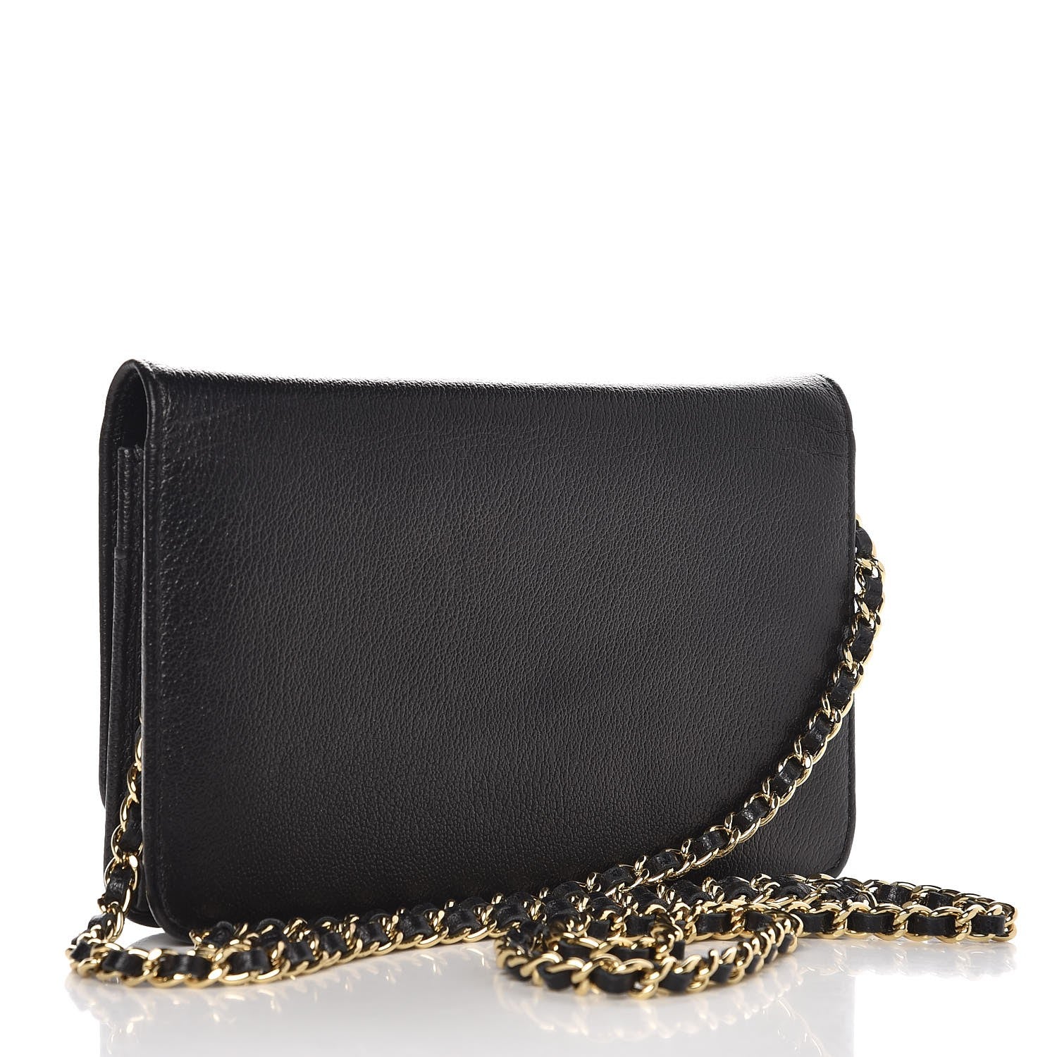 Chanel Goatskin Embossed Camellia Wallet On Chain WOC Black 3 of 9