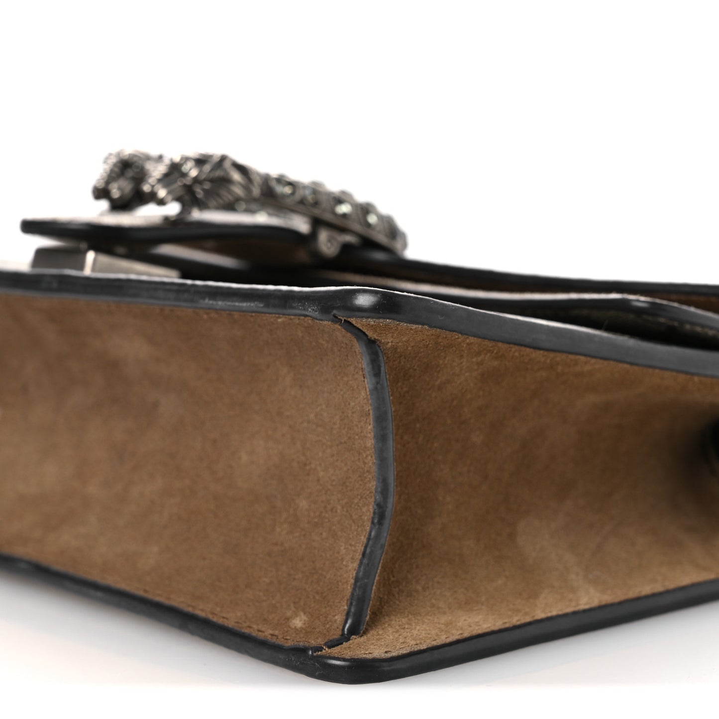 GG Supreme Monogram Suede Crystal Small Dionysus Shoulder Bag Beige Ebony Taupe