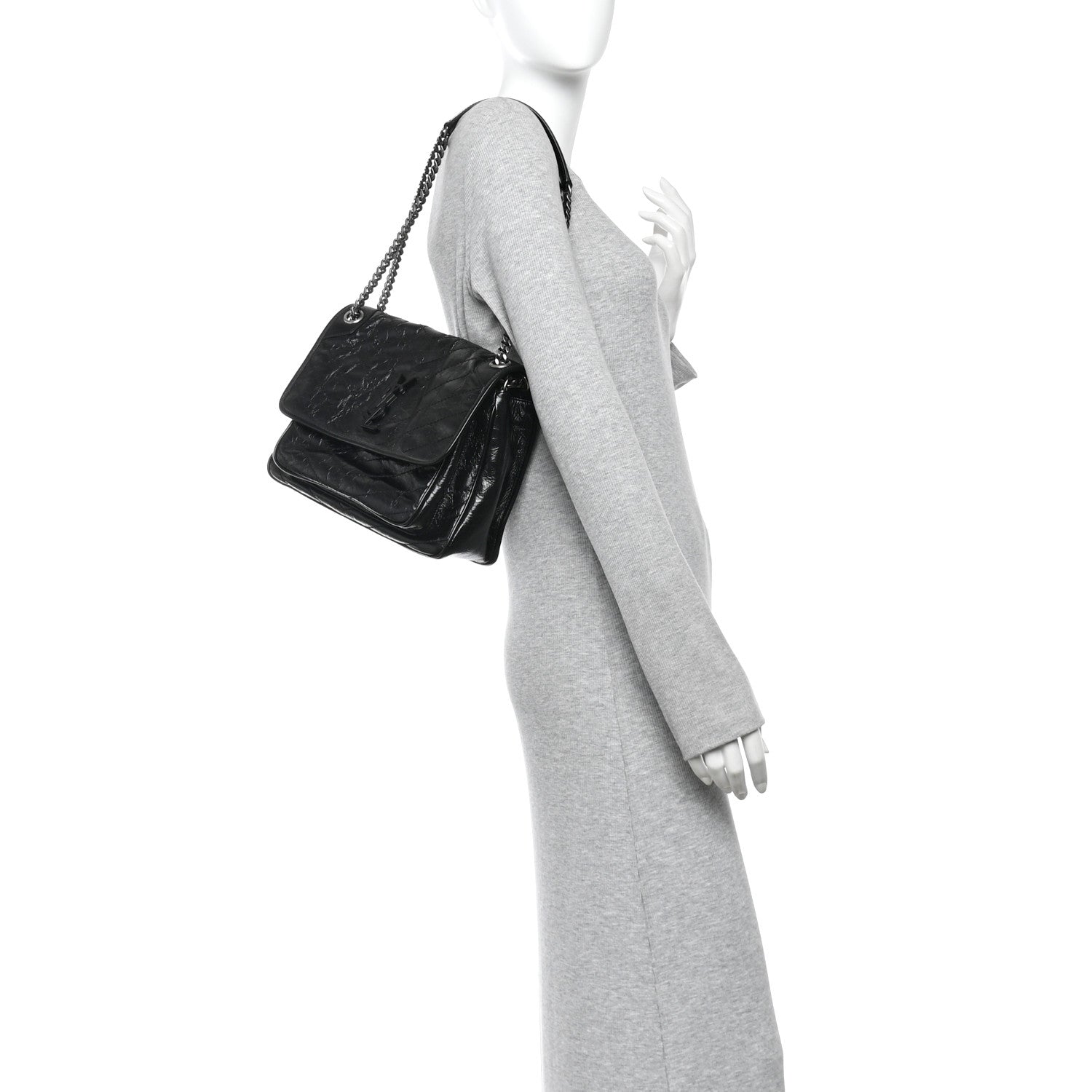 Saint Laurent Crinkled Calfskin Matelasse Monogram Medium Niki Chain Satchel Black 2 of 10