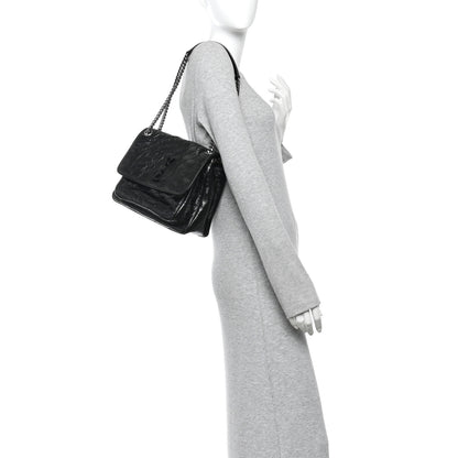 Saint Laurent Crinkled Calfskin Matelasse Monogram Medium Niki Chain Satchel Black 2 of 10
