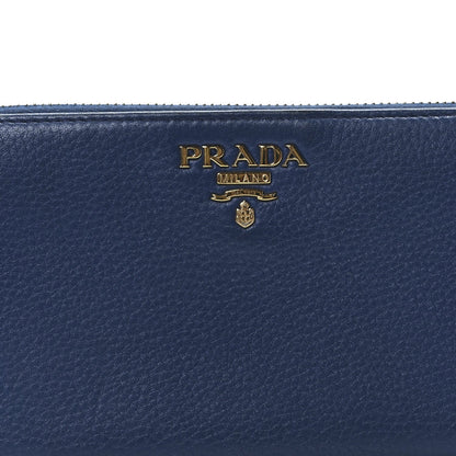 Prada Vitello Daino Metal Zip Around Wallet Blue 7 of 9