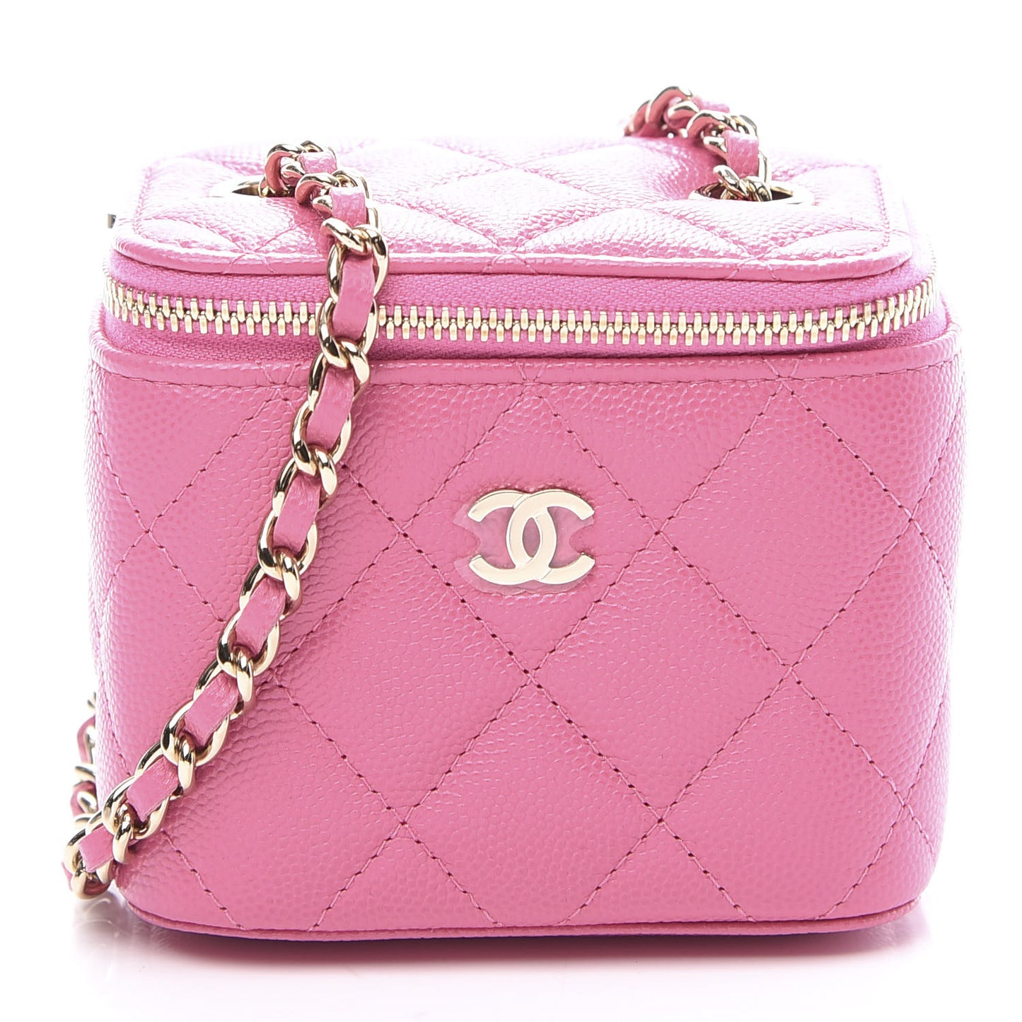 Caviar Quilted Mini Vanity Case With Chain Pink