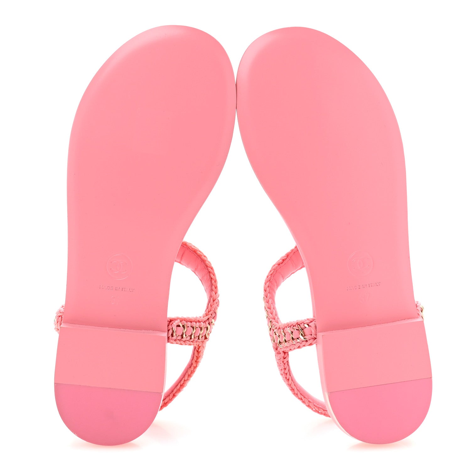 Chanel Lambskin Embroidered CC Thong Sandals 37 Pink 6 of 9