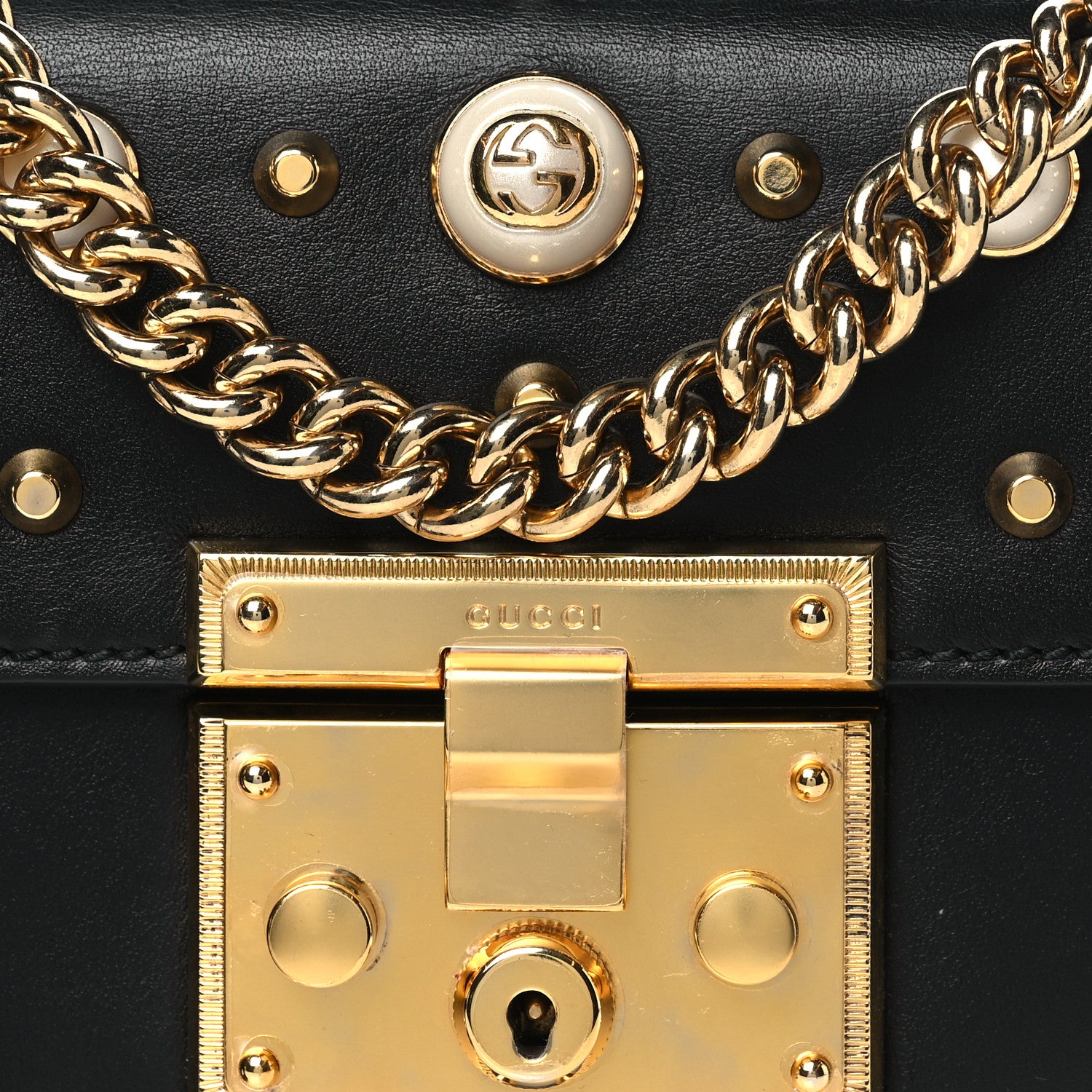 Gucci Calfskin Studded Small Padlock Shoulder Bag Black 7 of 9