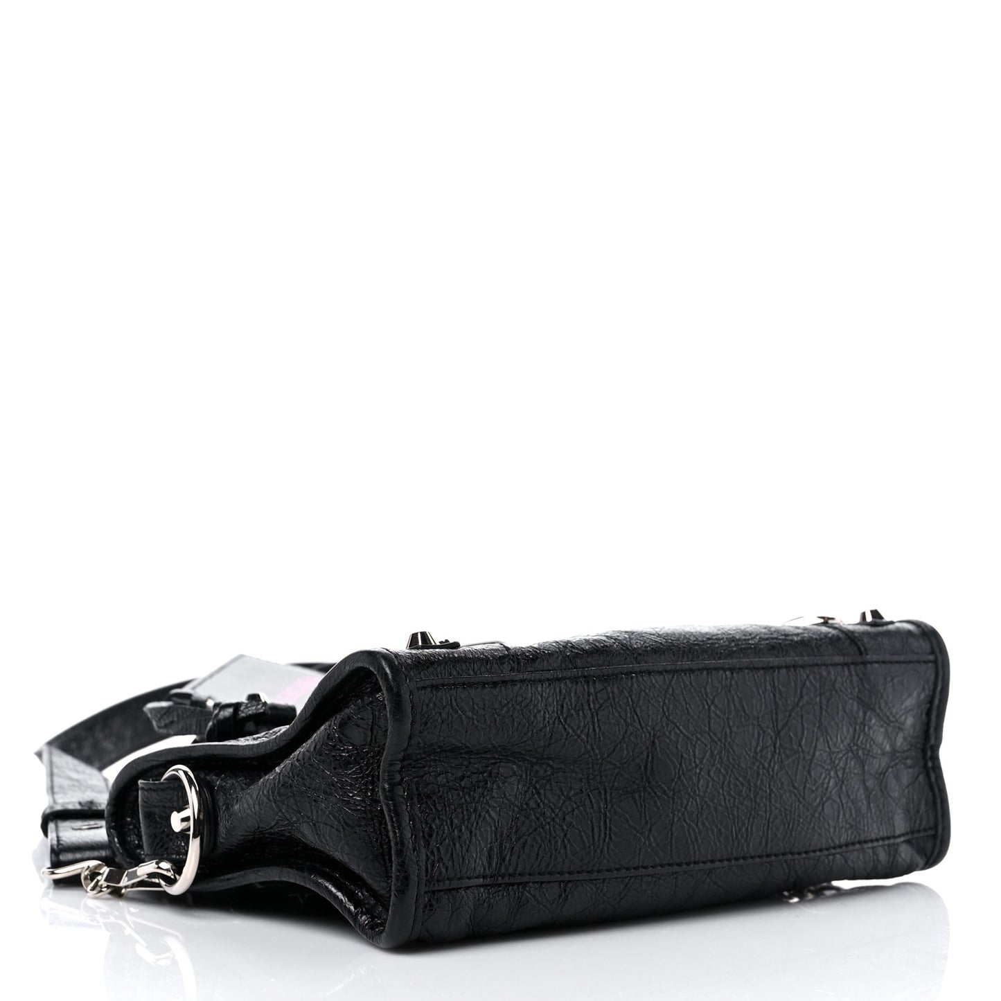 Agneau Classic Silver Hardware City Logo Strap Black Red