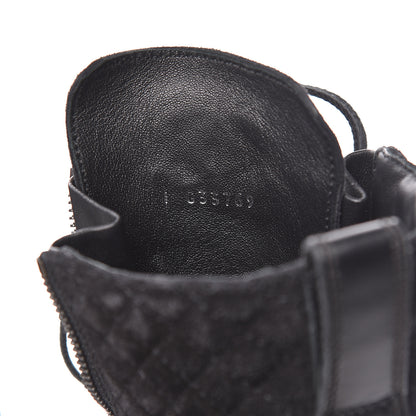 Chanel Suede Quilted CC Lace Up Combat Boots 37 Black 8 of 15