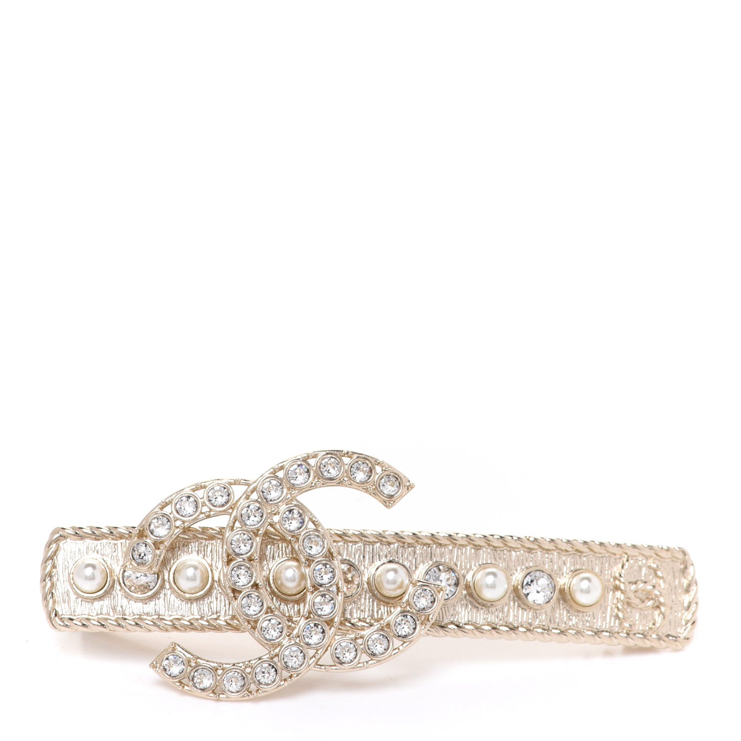 Chanel Metal Crystal Pearl CC Hair Clip Gold Pearly White 1 of 4