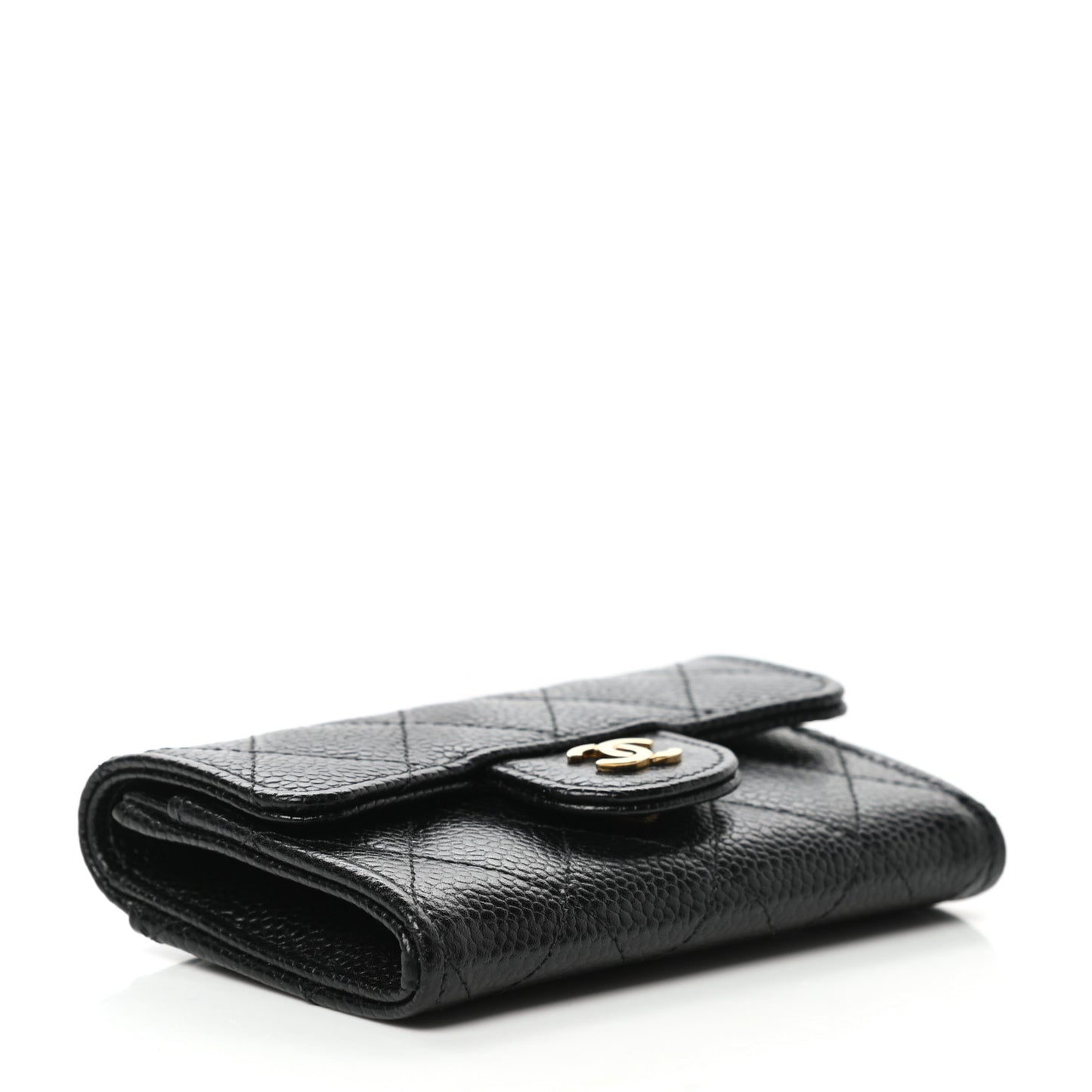 Caviar Quilted Flap Card Holder Wallet Black