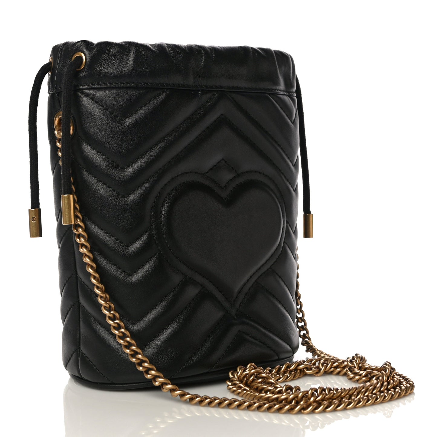 Calfskin Matelasse Mini GG Marmont 2.0 Bucket Bag Black