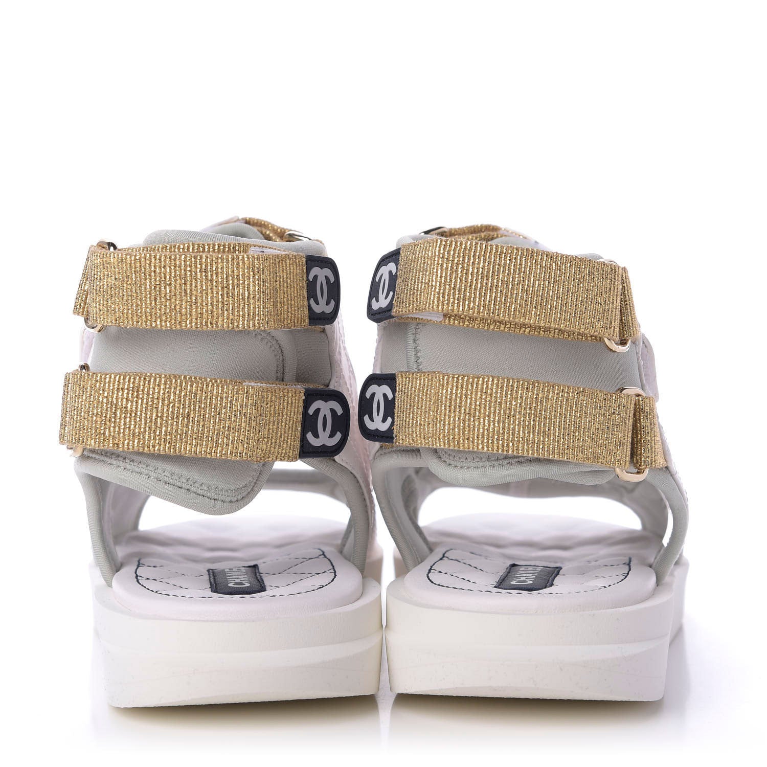 Chanel Goatskin Fabric Gladiator Sandals 38.5 White Light Grey Navy Blue 6 of 10