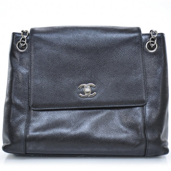 Caviar Flap Shoulder Bag Black SHW