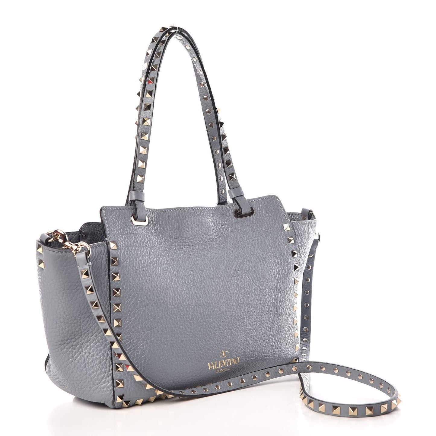 Grained Calfskin Small Rockstud Tote Grey