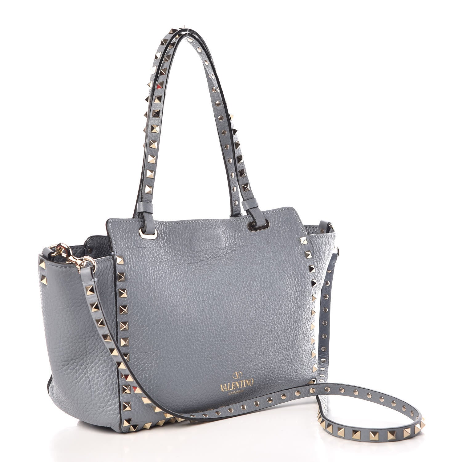 Valentino Garavani Grained Calfskin Small Rockstud Tote Grey 3 of 10