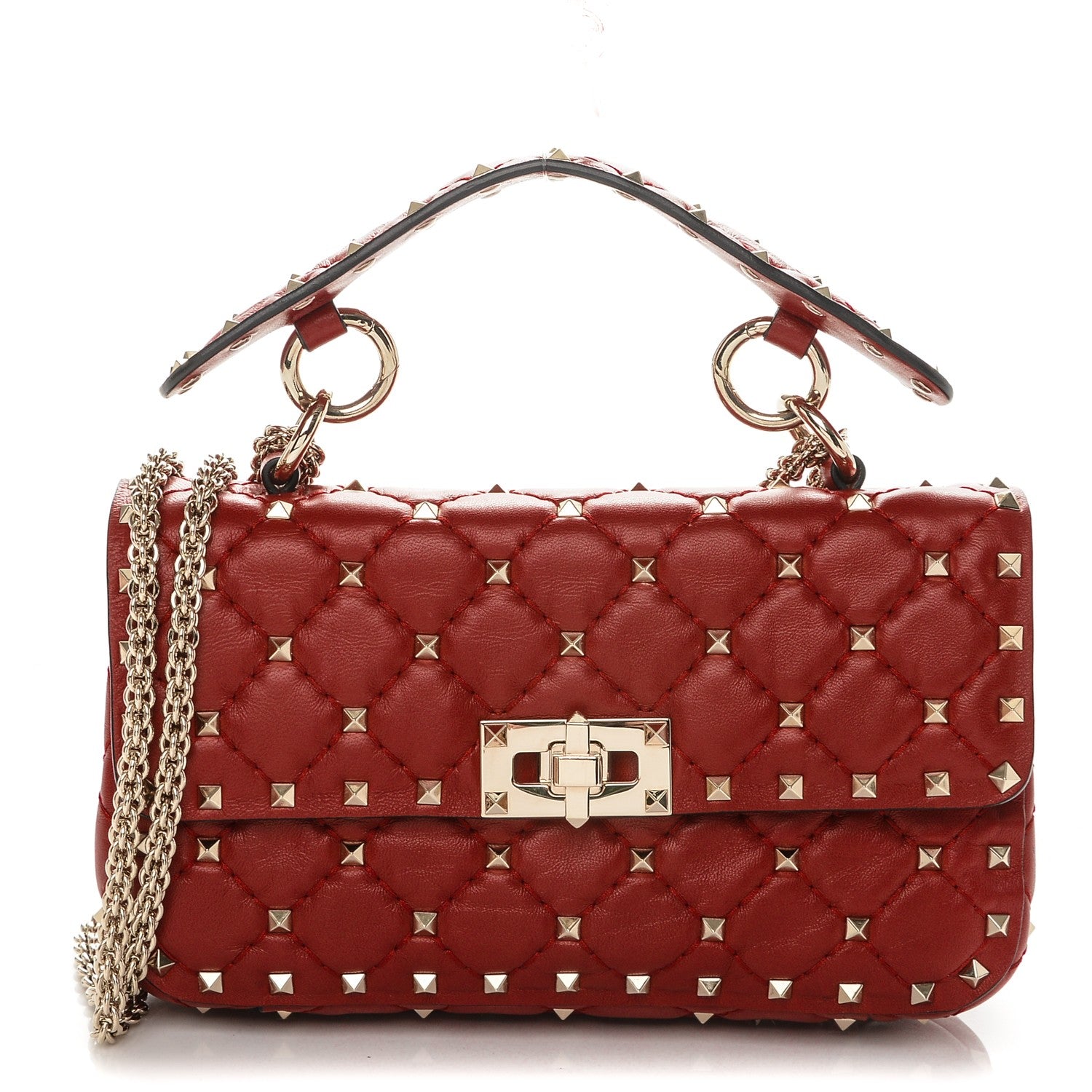 Valentino Garavani Lambskin Small Rockstud Spike Shoulder Bag Red 1 of 6