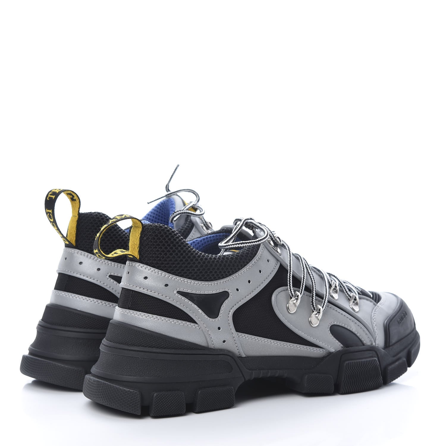 Gucci X SEGA Mesh Technical Canvas Calfskin Reflective Mens Flashtrek Sneakers 10 Silver Black 4 of 8