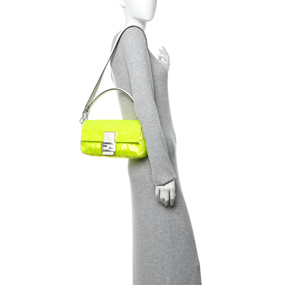 Fendi Sequin Paillettes Vitello Elaphe Grace Baguette Yellow Fluo 2 of 10