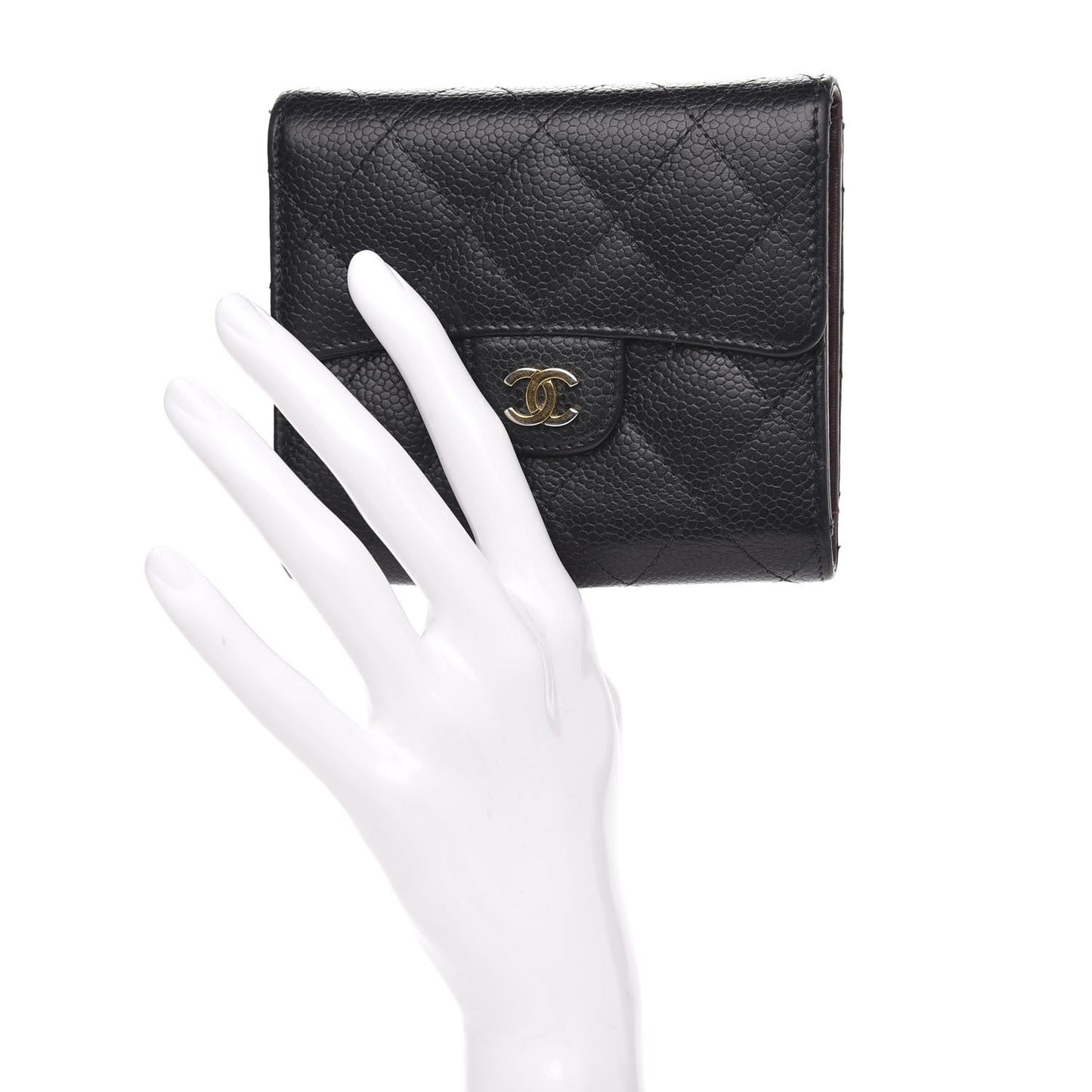 Caviar Quilted Compact Flap Wallet Black