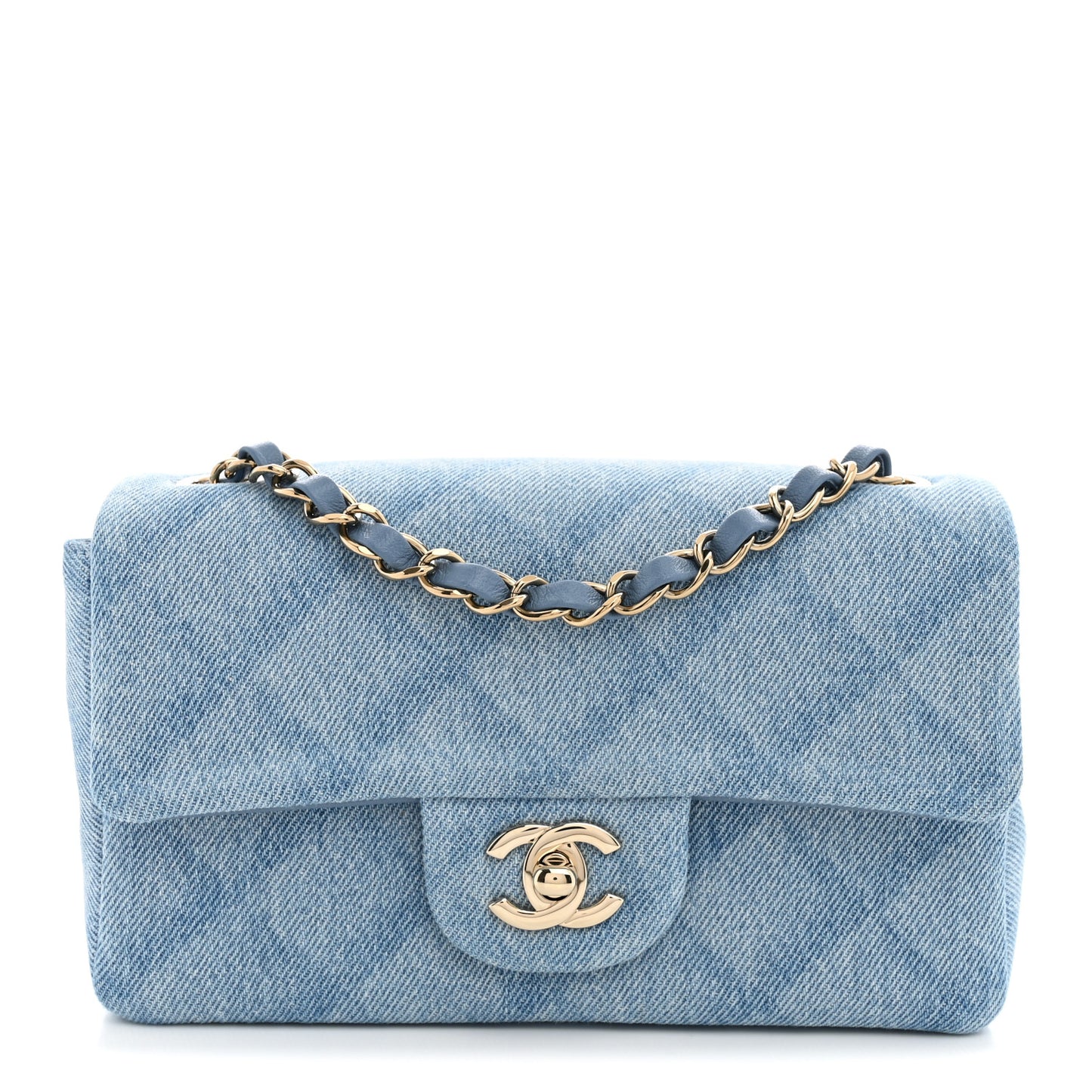 Printed Denim Quilted Mini Rectangular Flap Light Blue