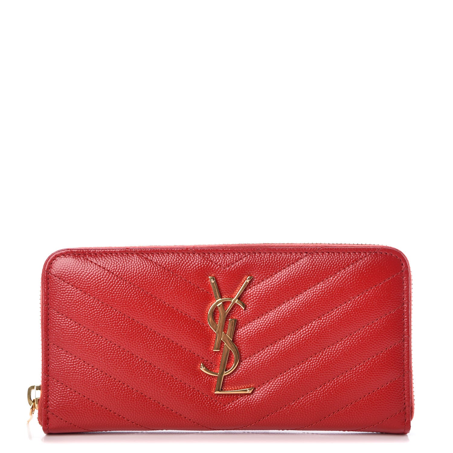 Saint Laurent Grain De Poudre Matelasse Chevron Monogram Zip Around Wallet Red 1 of 8