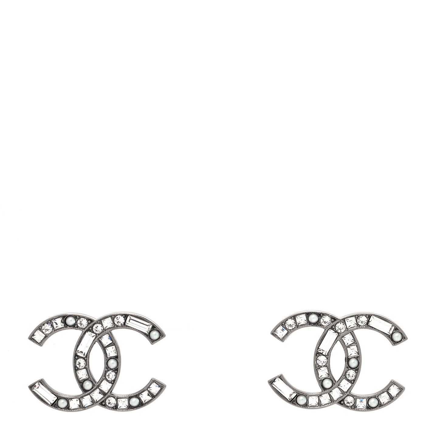 Baguette Crystal CC Earrings Silver