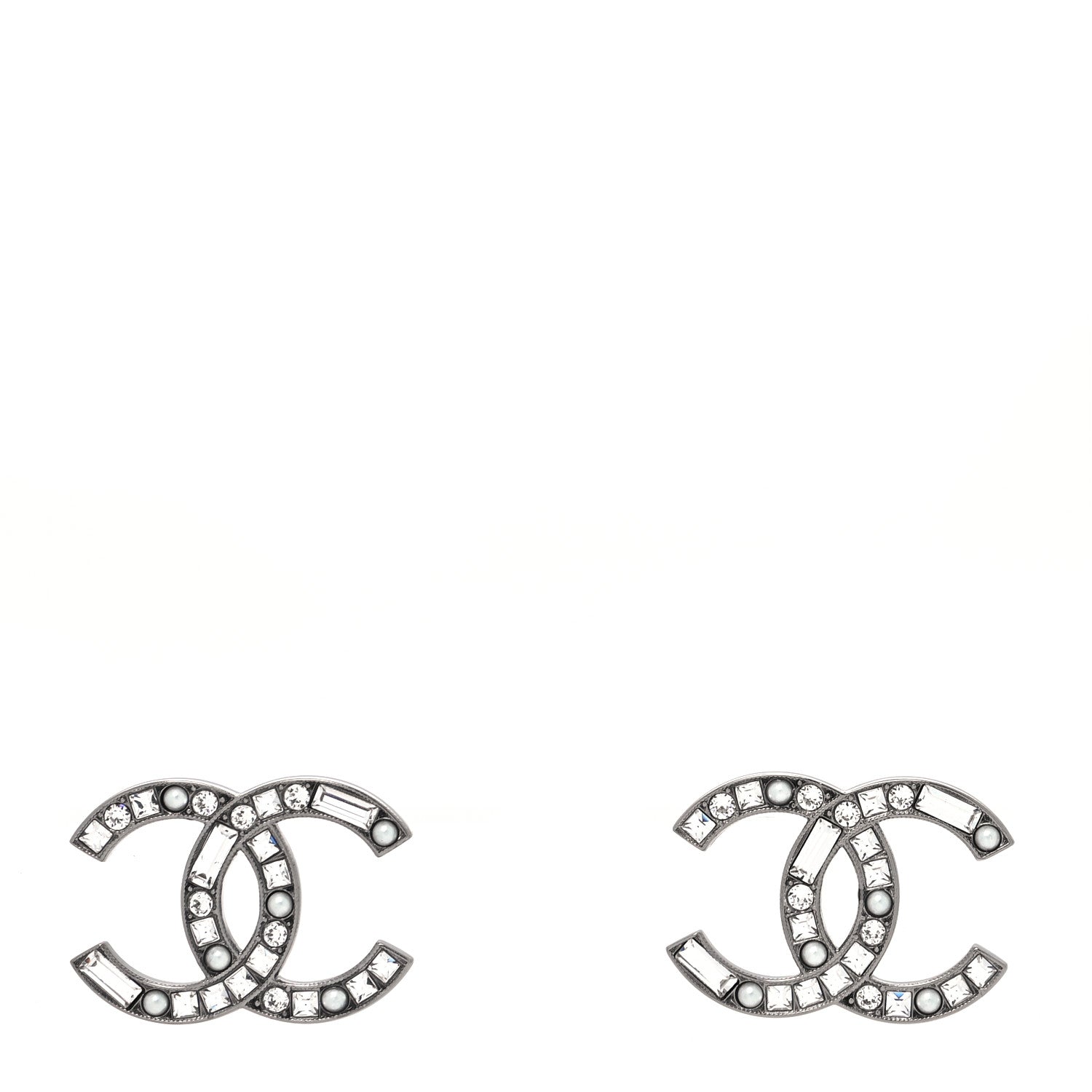 Chanel Baguette Crystal CC Earrings Silver 1 of 4