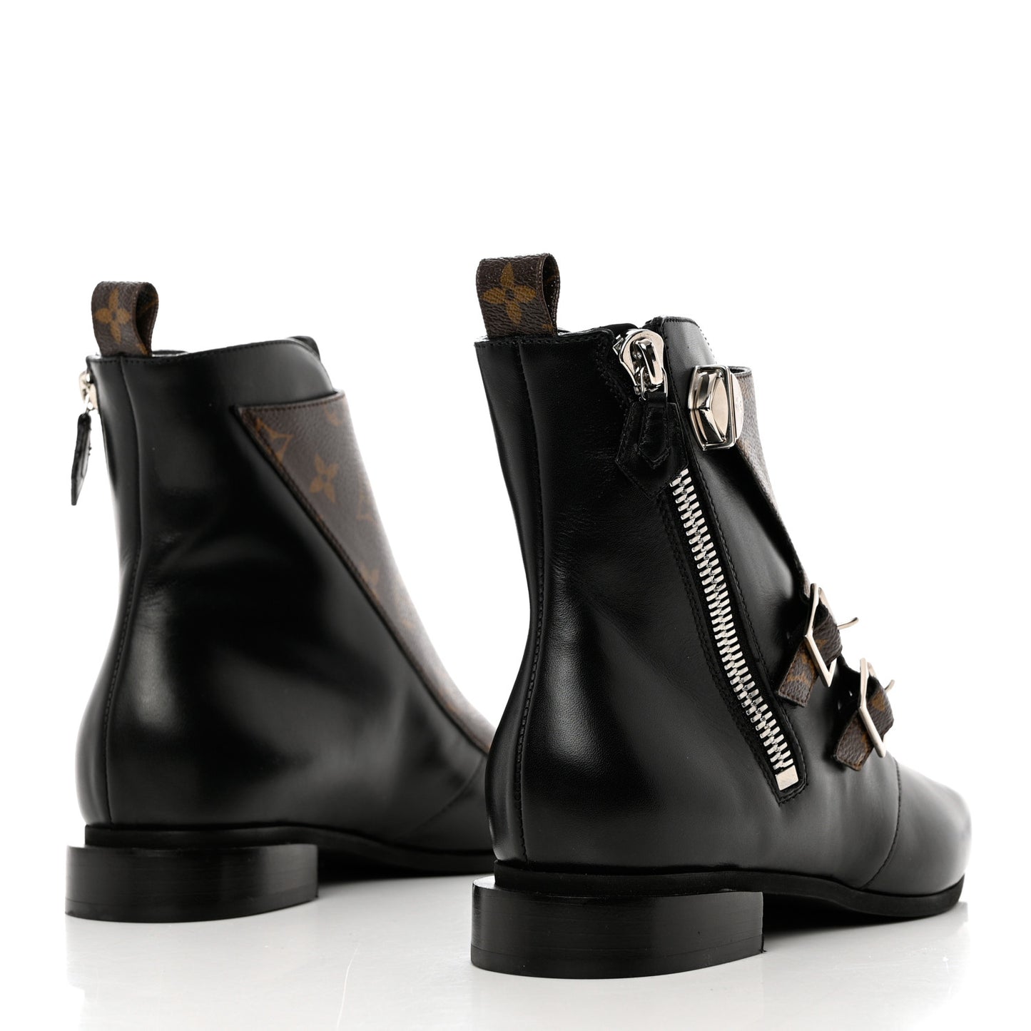 Calfskin Monogram Jumble Flat Ankle Boots 38.5 Black
