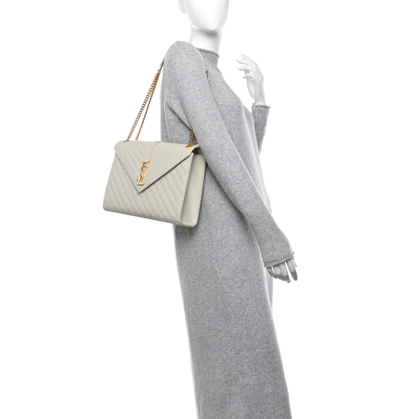 Grain De Poudre Textured Mixed Matelasse Large Triquilt Monogram Satchel Crema Soft