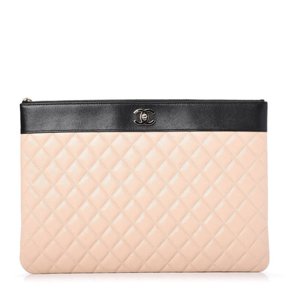 Chanel Sheepskin Quilted Large Vintage Mademoiselle Cosmetic Case Beige Black 1 of 9